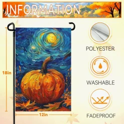 Fall Garden Flag Pumpkin Maple Leaf Yard Flags Van Gogh Garden Flags Art Starry Night Sky Moon Garden Flags Autumn Harvest Thanksgiving House Banner for Patio Farmhouse Outdoor 12 x 18 Inch