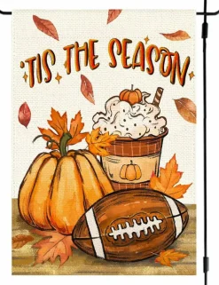 Fall Garden Flag 12x18 Inch Double Sided Autumn Leaves Pumpkin Spice Football Rustic Yard Banner, Seasonal Outdoor Welcome Porch Lawn Harvest Home Decoration Flag