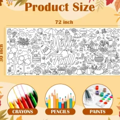 Fall Giant Coloring Poster/Tablecloth - Fall Decorations for Home - 30 x 72 Inches Jumbo Coloring Banner Kids Crafts Activities Decor Party Decorations