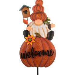 16" Fall Gnome Metal Pumpkin Yard Stakes