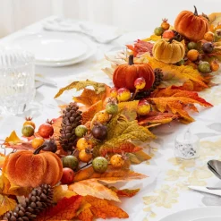 Fall Harvest Decor Set – 6ft Garland, 23.75" Garland, 15" Pumpkin Centerpiece & 28" Teardrop Ornament