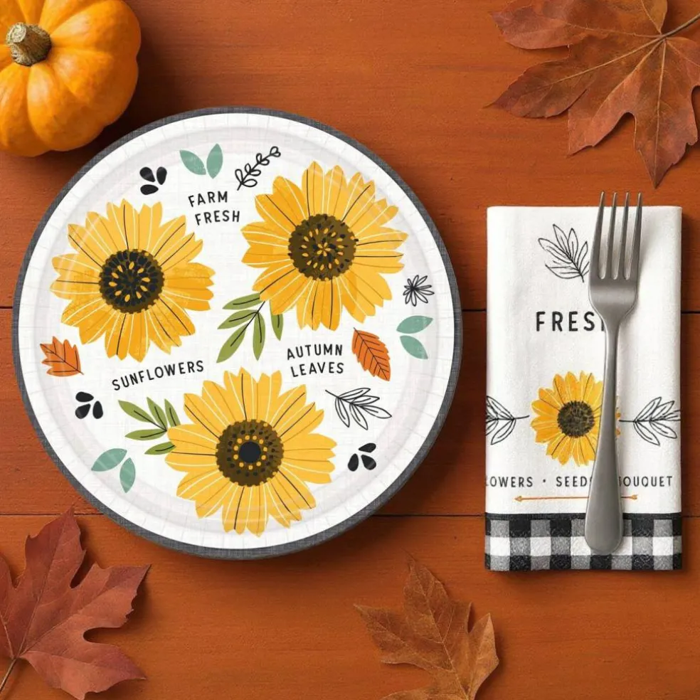 Fall Harvest Market Sunflower Autumn Party Supplies Bundle - Serves 16