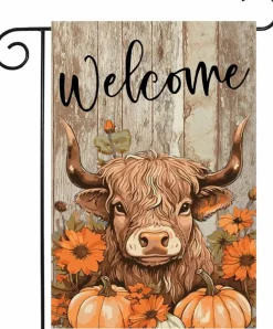 Fall Highland Cow Garden Flag 12x18 Double Sided Pumpkin Welcome Autumn Thanksgiving Yard Flag Outdoor Porch Patio Farmhouse Seasonal Decor