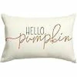 Fall Lumbar Throw Pillow Cover 12 x 20 Inch Hello Pumpkin Decorative Cushion Cover Farmhouse Thanksgiving Autumn Polyester Linen Pillow Case for Couch Sofa Bedroom White