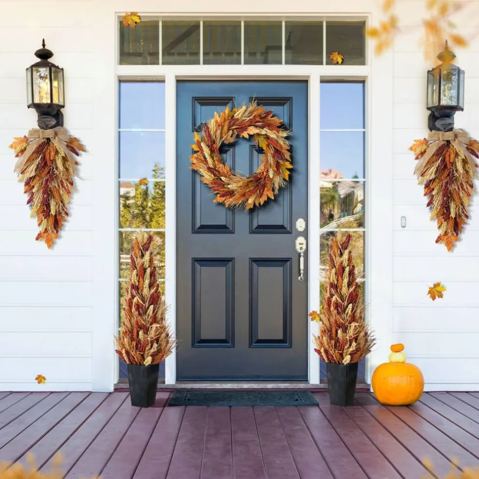 Fall Multi-Colored Sorghum Porch Tree/Garland/Teardrop Set