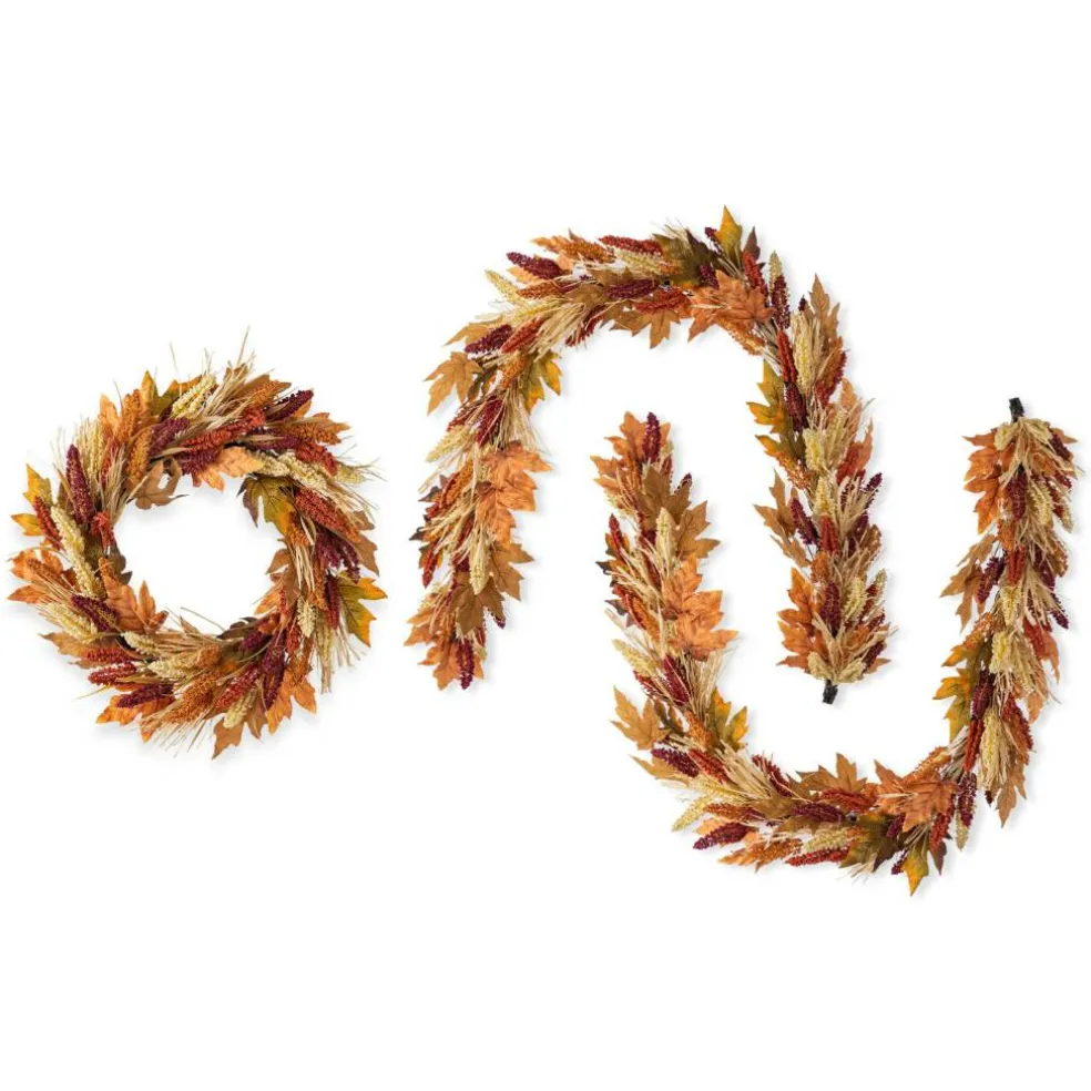 Fall Multi-Colored Sorghum Porch Tree/Garland/Teardrop Set
