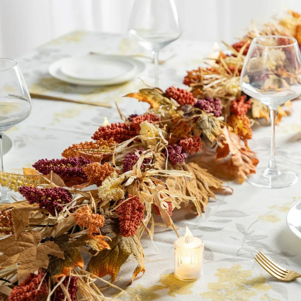 Fall Multi-Colored Sorghum Porch Tree/Garland/Teardrop Set