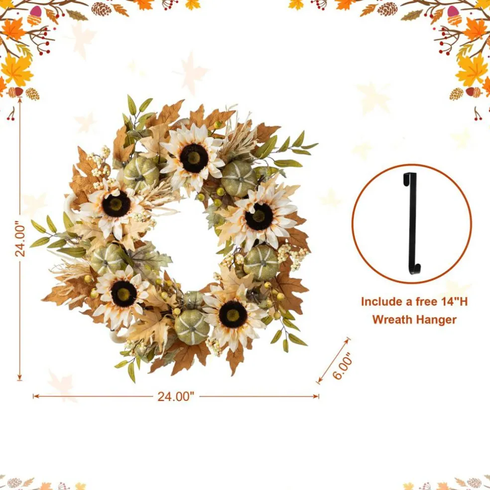 Fall Neutral Sunflower Pumpkin and Leaf Garlands/Porch Trees/Teardrops Set