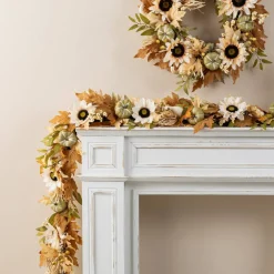 Fall Neutral Sunflower Pumpkin and Leaf Garlands/Porch Trees/Teardrops Set