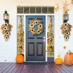 Fall Neutral Sunflower Pumpkin and Leaf Garlands/Porch Trees/Teardrops Set