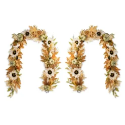 Fall Neutral Sunflower Pumpkin and Leaf Garlands/Porch Trees/Teardrops Set