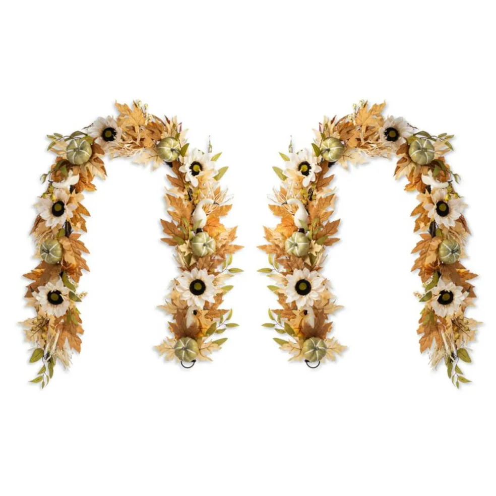 Fall Neutral Sunflower Pumpkin and Leaf Garlands/Porch Trees/Teardrops Set