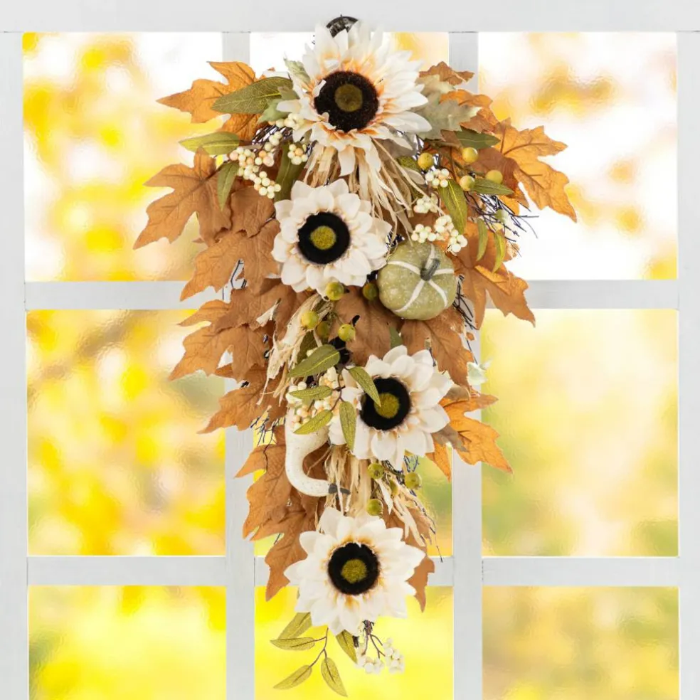 Fall Neutral Sunflower Pumpkin and Leaf Garlands/Porch Trees/Teardrops Set