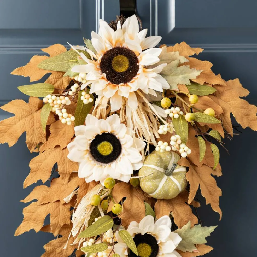 Fall Neutral Sunflower Pumpkin and Leaf Garlands/Porch Trees/Teardrops Set