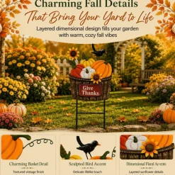 Fall Outdoor Decor Metal Pumpkin Garden Stake 28.7