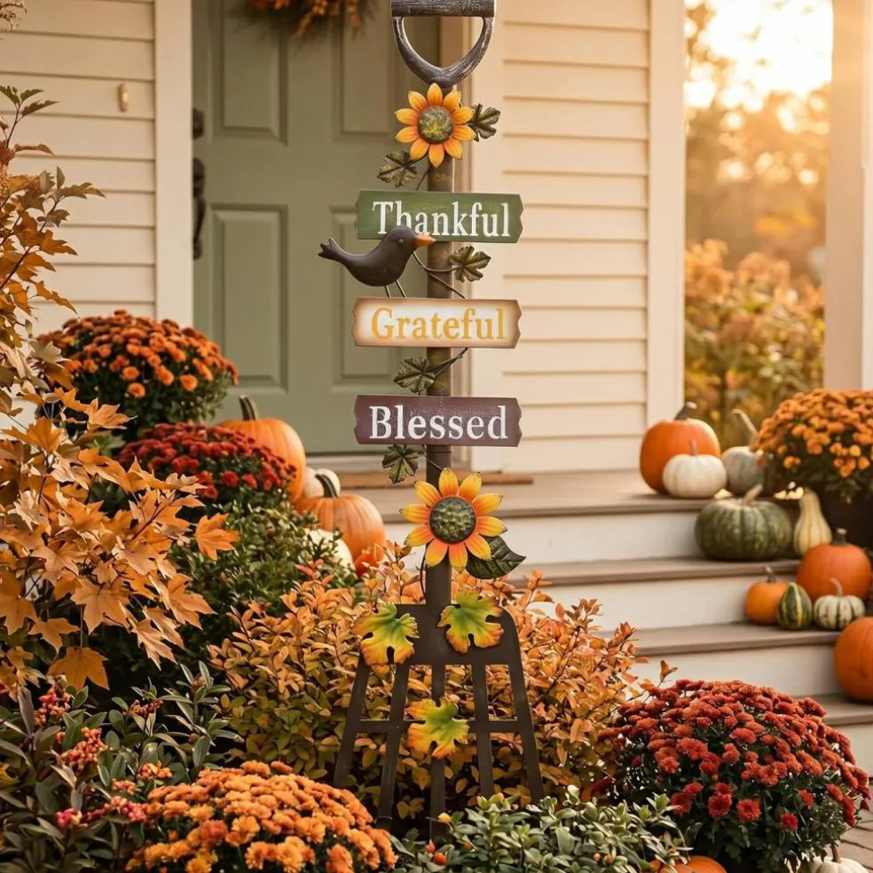 Fall Outdoor Decor Metal Rake Yard Stake 30"