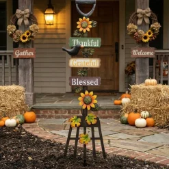 Fall Outdoor Decor Metal Rake Yard Stake 30