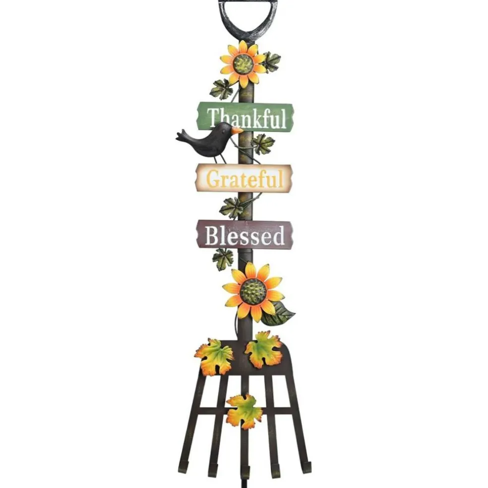 Fall Outdoor Decor Metal Rake Yard Stake 30"