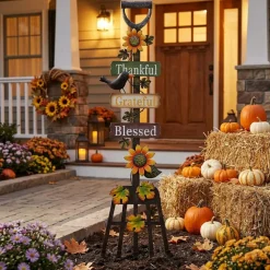 Fall Outdoor Decor Metal Rake Yard Stake 30