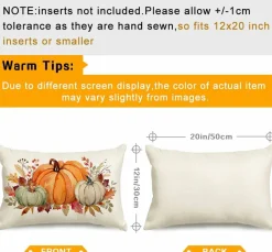 Fall Pillow Covers 12x20 Inch Pumpkin Thanksgiving Lumbar Pillow Cover | Autumn Maple Leaf Decorative Cushion Cover for Couch Sofa Bed Patio Porch, Polyester Linen, No Insert, 1 Pack