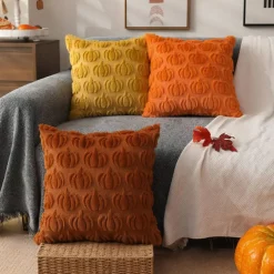 Fall Pillow Covers 18x18 2Pcs Rust Pumpkin Fall Decorations for Home