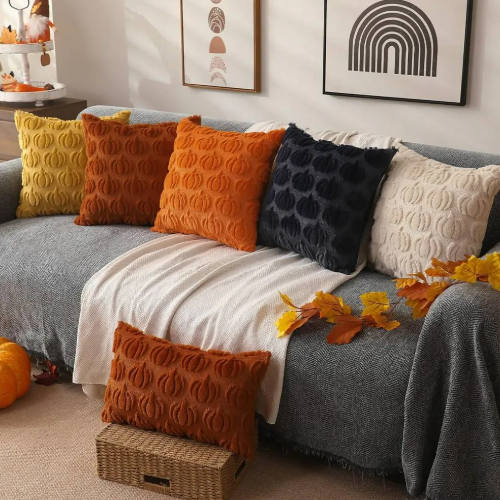 Fall Pillow Covers 18x18 2Pcs Rust Pumpkin Fall Decorations for Home