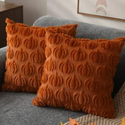 Fall Pillow Covers 18x18 2Pcs Rust Pumpkin Fall Decorations for Home