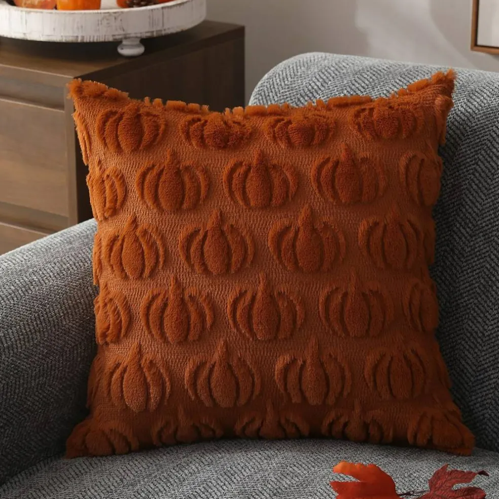 Fall Pillow Covers 18x18 2Pcs Rust Pumpkin Fall Decorations for Home