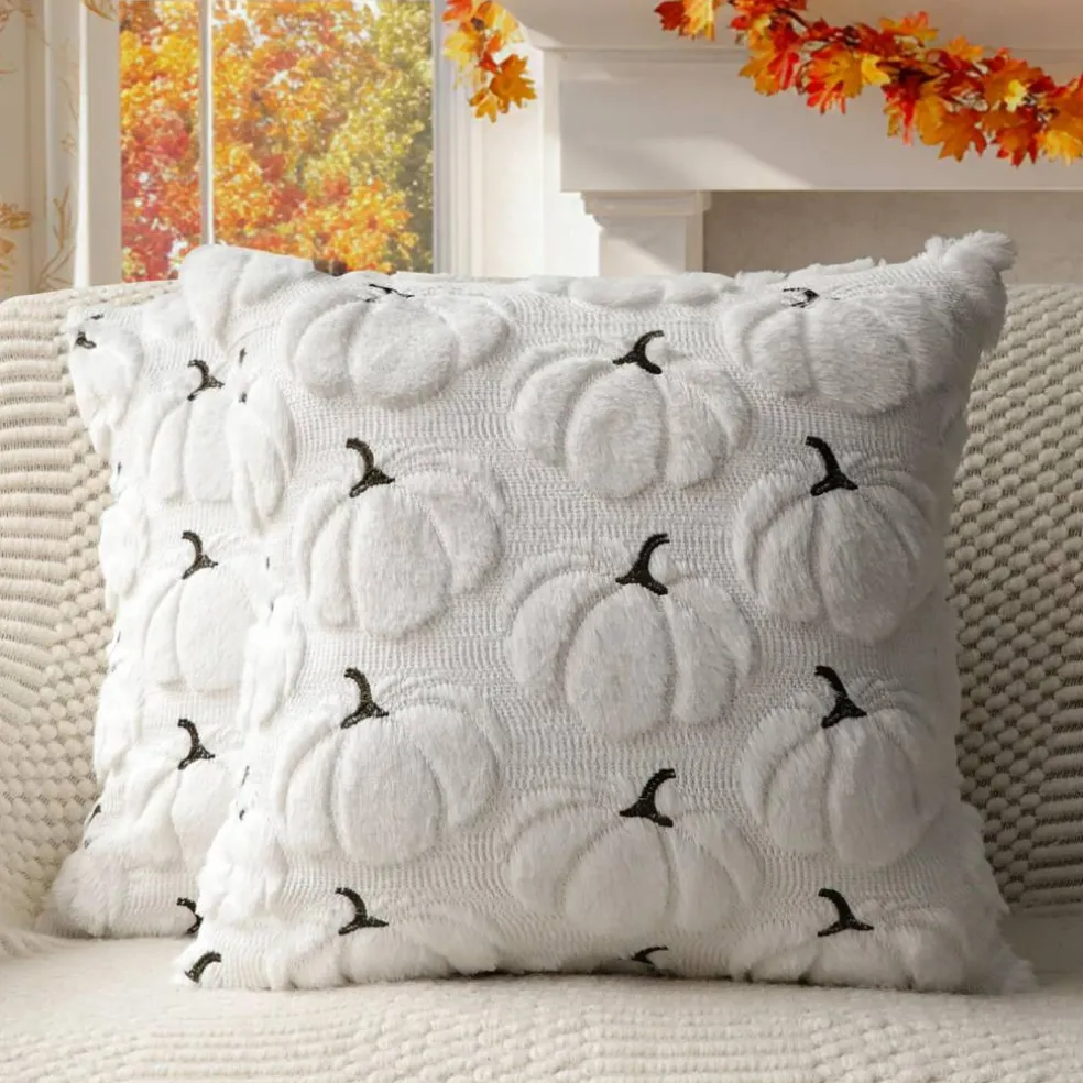 Fall Pillow Covers 18x18 Set of 2 White Pumpkin Decorations for Home