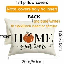 Fall Pillows Covers 12x20 Inch,Outdoor Pumpkin Thanksgiving Lumbar Beige