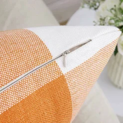 Fall Plaid Pillow Covers 18x18 Orange and White Pack of 2