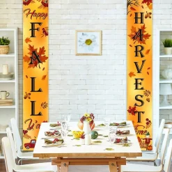 Fall Porch Banner Welcome Sign, Happy Fall Y'all & Harvest Time Banners, Autumn Maple Leaf Pumpkin Decor for Front Door, Yard, Garden, Thanksgiving Party & Farmhouse