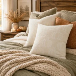 Fall Pumpkin Chenille Plaid Pillow Covers Autumn Decor 18x18