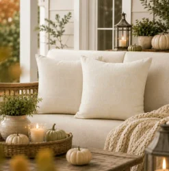 Fall Pumpkin Chenille Plaid Pillow Covers Autumn Decor 18x18