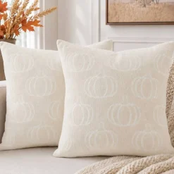 Fall Pumpkin Chenille Plaid Pillow Covers Autumn Decor 18x18