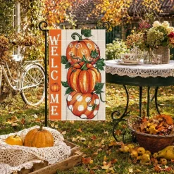 Fall Pumpkin Garden Flag 12x18 Inch, Double-Sided Autumn Thanksgiving Yard Flag, Outdoor Fall House Flag for Lawn, Garden, Porch, Patio & Walkway Décor