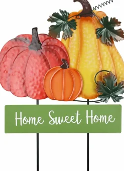 22" Fall Pumpkin Garden Stake – Home Sweet Home Metal Yard Sign for Outdoor Autumn Décor