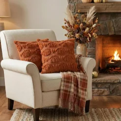 Fall Pumpkin Heart Throw Pillow Covers Set of 2 (18x18) – Caramel Autumn Thanksgiving Harvest Soft Plush Faux Fur Jacquard Cushion Cases for Sofa, Couch & Home Decor