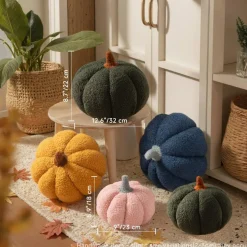 Fall Pumpkin Pillows Set of 2, Halloween Decoration Decorative Throw Pillows Soft Fleece Sherpa Cute 3D Shaped Cushion for Sofa Couch Bedroom Autumn Thanksgiving (Orange, 12.6x8.7in & 9x5.9in)