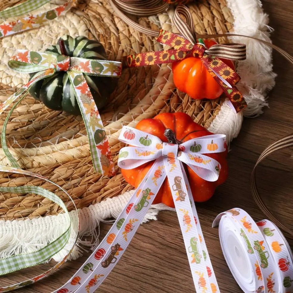 Fall Ribbon for Crafts 3/8" x 50 Yards Autumn Thanksgiving Ribbon