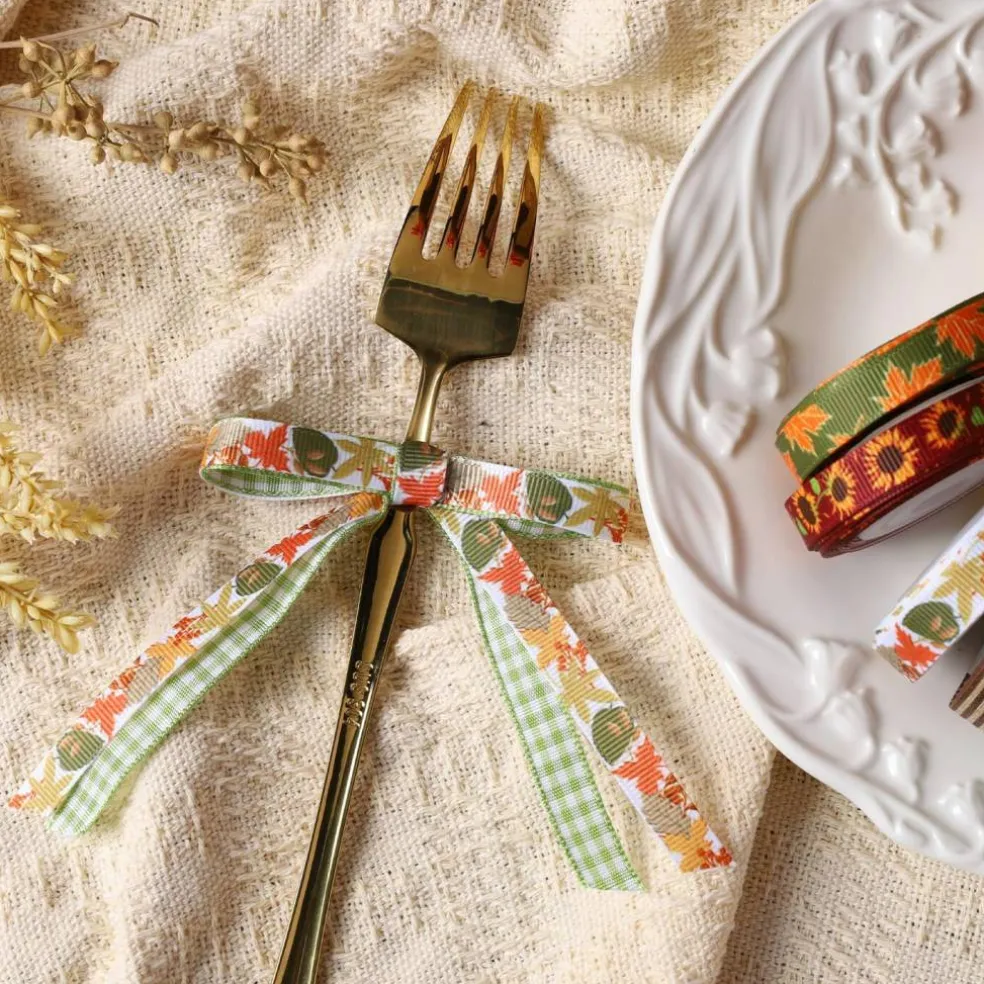 Fall Ribbon for Crafts 3/8" x 50 Yards Autumn Thanksgiving Ribbon