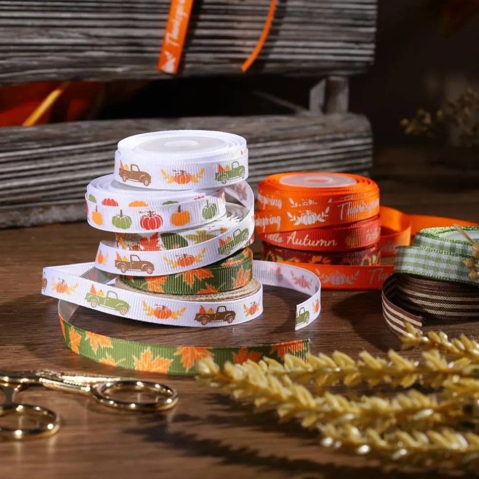 Fall Ribbon for Crafts 3/8" x 50 Yards Autumn Thanksgiving Ribbon