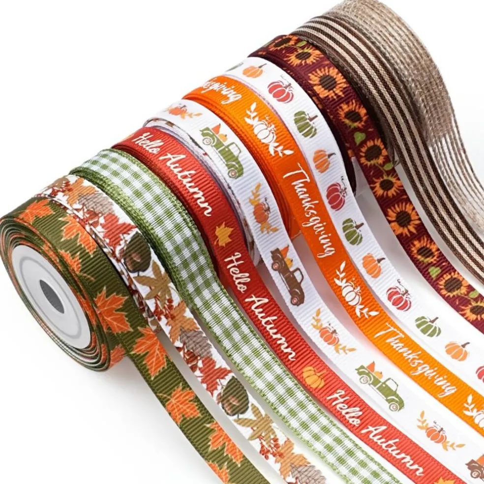 Fall Ribbon for Crafts 3/8" x 50 Yards Autumn Thanksgiving Ribbon