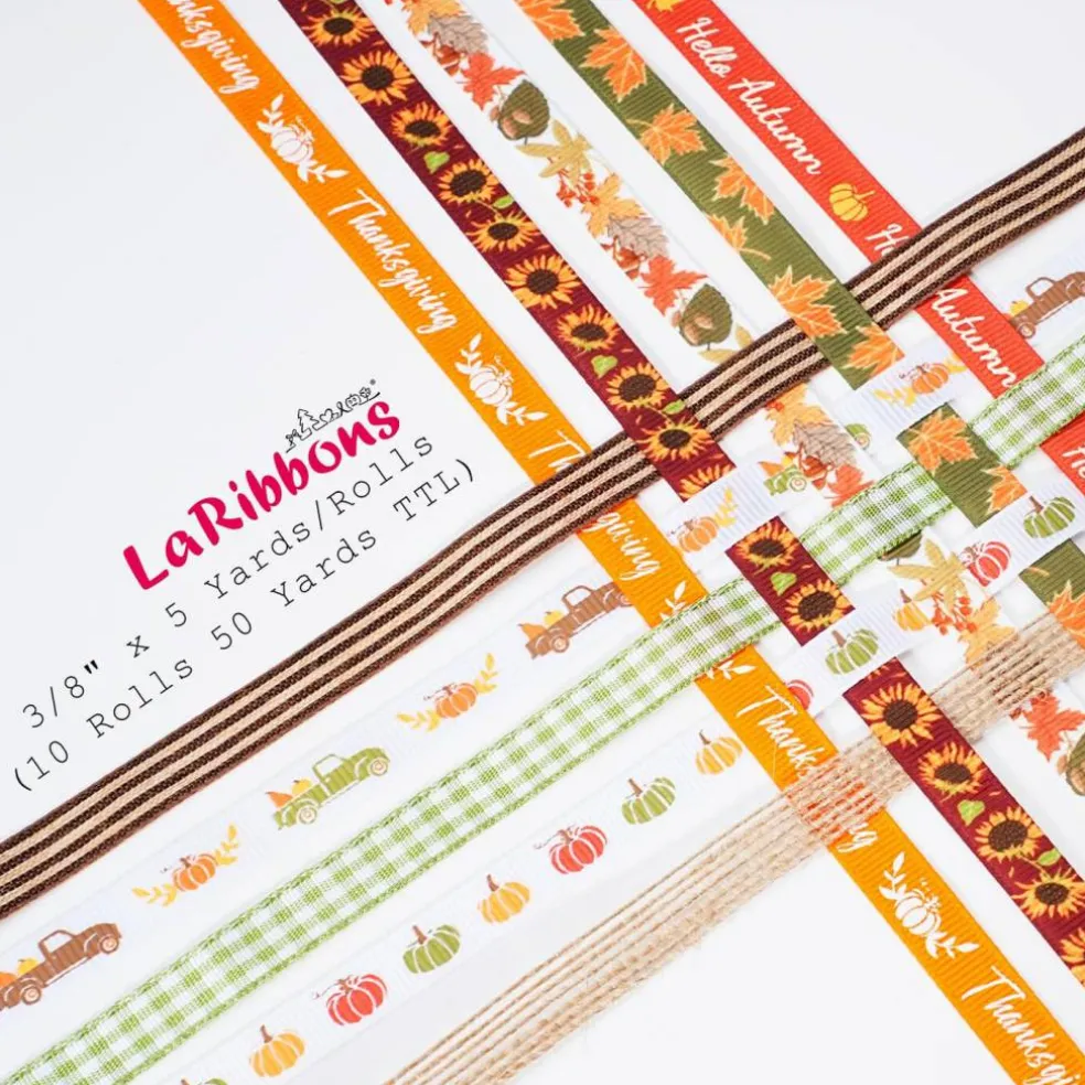 Fall Ribbon for Crafts 3/8" x 50 Yards Autumn Thanksgiving Ribbon