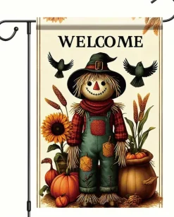 Fall Scarecrow Garden Flag 12x18 Inch Double-Sided Welcome Yard Banner, Autumn Sunflower Pumpkin Harvest Farmhouse Outdoor Porch Lawn Decor