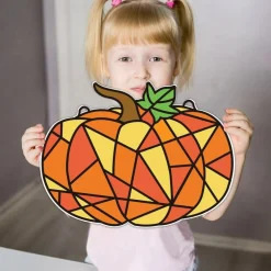 Fall Suncatcher Craft Kit for Kids Thanksgiving Pumpkin Sticker Glass Art Activity | DIY Stained Glass Window Hanging Decoration Set for Autumn Home Classroom Party Craft Projects