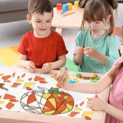 Fall Suncatcher Craft Kit for Kids Thanksgiving Pumpkin Sticker Glass Art Activity | DIY Stained Glass Window Hanging Decoration Set for Autumn Home Classroom Party Craft Projects