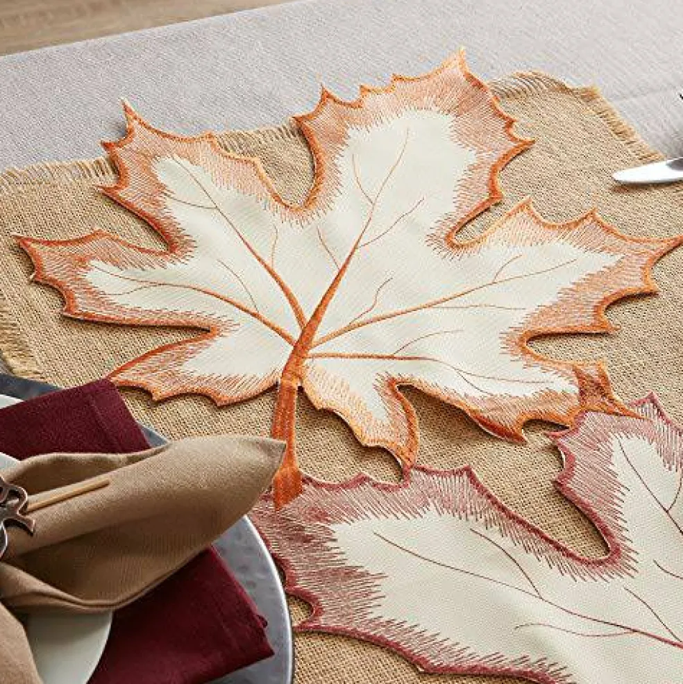 Fall Table Decorations Indoor Décor, Thanksgiving, Table Runner, 14x70, Embroidered Cut Work Leaves