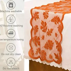 Fall Table Runner Decorations 13 x 72 Inch Maple Leaves Table Runner Fall Decor Harvest Lace Pumpkin Runner Brow Long Fall Table Line Fall Thanksgiving Autumn Dinner Home Decor (Brown)