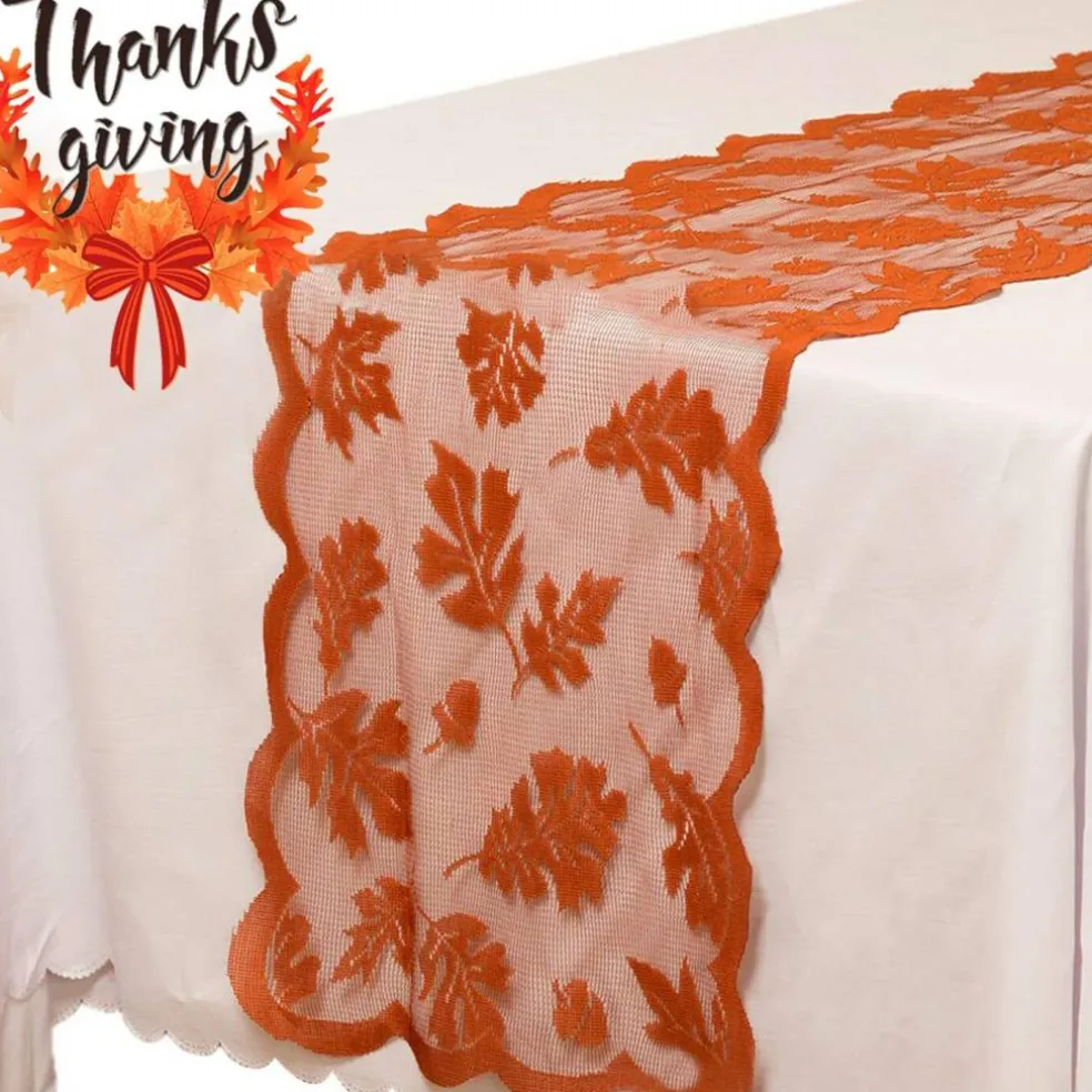 Fall Table Runner Decorations 13 x 72 Inch Maple Leaves Table Runner Fall Decor Harvest Lace Pumpkin Runner Brow Long Fall Table Line Fall Thanksgiving Autumn Dinner Home Decor (Brown)